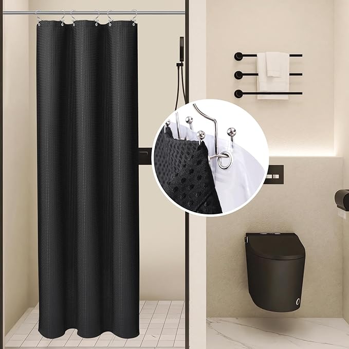 LaCyan 3 in 1 Waterproof Waffle Weave Shower Curtain and Clear Liner Set with 12 Stainless Steel Hooks Double Sided for Bathroom 72 Inches Heavy Duty Polyester Fabric Shower Curtains 36x72