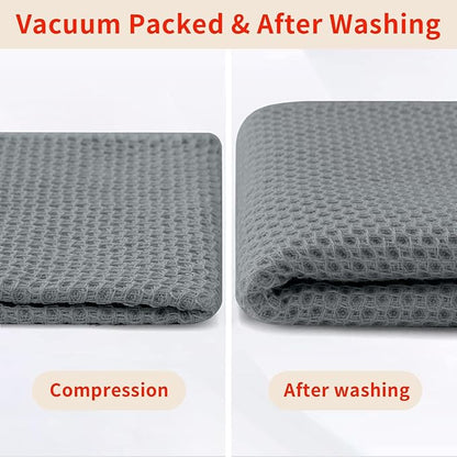 Homaxy 100% Cotton Waffle Weave Kitchen Dish Towels, Ultra Soft Absorbent Quick Drying Cleaning Towel, 13 x 28 Inches, 4-Pack, Grey