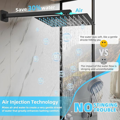 Bathroom Shower Faucet Set，10 Inch Rain Shower Head with Handheld Spray，Brass Shower Valve Trim Kit，Wall Mounted Square Rain Shower System (Matte black)