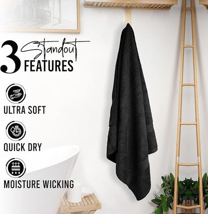 RIVERSIDE 100% Ring Spun Cotton Large Bath Towels Set of 4, 27 x 54 Inches – Quick Dry, Soft & Highly Absorbent Towels for Shower & Bathroom – Luxury 600 GSM Towels for Home, Spa, Gym, Hotel, Black