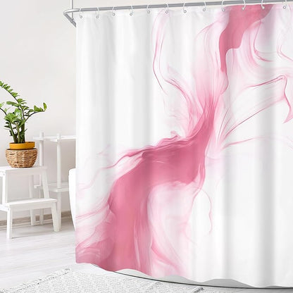 Cinbloo Pink Shower Curtain 60Wx72H Abstract Marble Ombre Modern Ink Texture Cute Elegant Luxury Bathroom Curtain Set Smoke Shapes Minimalist Simple Girls Girly Women Bath Bathroom Accessories Decor