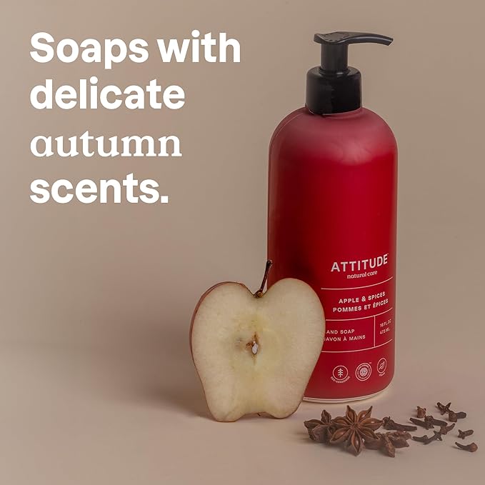 ATTITUDE Limited Edition Liquid Hand Soap, EWG Verified, Plant and Mineral-Based, Vegan Personal Care Products, Apple & Spices, 16 Fl Oz (Pack of 3)