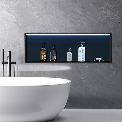 RGB LED Light Shower Niche, Matte Black 30X12 in Stainless Steel Wall Niche with Remote Control, Waterproof No Tile Needed Wall Niche for Bathroom Storage Built-in Installation