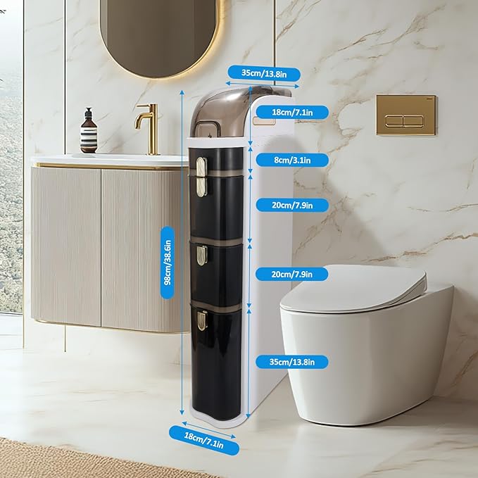 Bathroom Floor Cabinet, Narrow Bathroom Storage Cabinet, Mobile and No Installation Required, Perfect for Small Space Laundry Rooms, Toilet Areas and Living Room Gaps