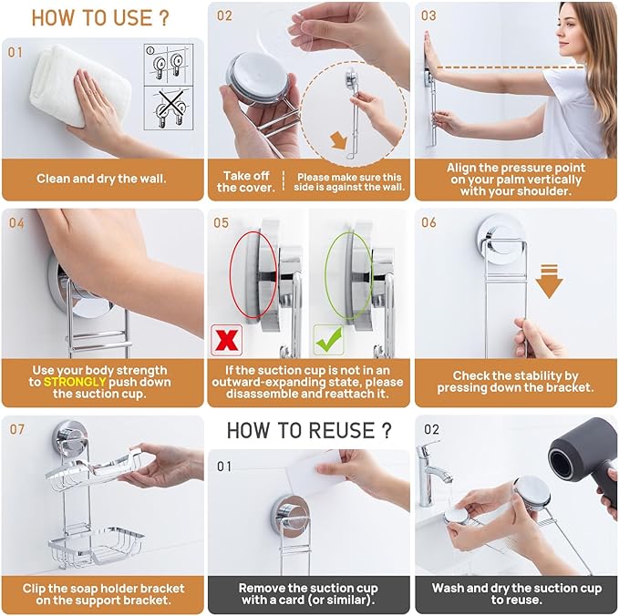 LEVERLOC Soap Holder, Soap Bar Dish for Shower Suction Cup Wall Mounted, Stainless Steel Double Layer Sponge Holder for Bathroom Bathtub Kitchen Sink, Removable Waterproof, Keep Dry, Silver