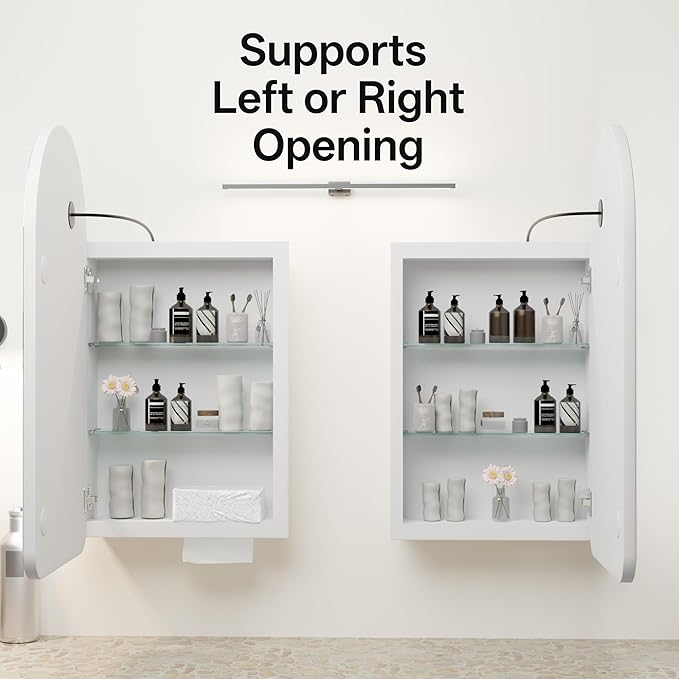 LED Arched Bathroom Medicine Cabinet with Mirror, No Assembly Needed, Recessed or Surface Mount Wall Storage Cabinet, Mirror Cabinet with Tissue Slot (Bevel-LED, 31.5" L x 19.7")