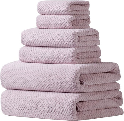Extra Large Bath Towels Set for Bathroom 30x60 Inches Super Soft Light Weight Quick Dry Microfiber Shower Towels (Pink, 6 Piece)