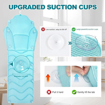 Full Body Bath Pillow for Bathtub - Extra Long 61’’ Bath Pillows for Tub, Ergonomic 4D Air Mesh Tub Pillow with Head, Neck & Lumbar Support, Bathtub Pillow Spa Cushion with Non-Slip Suction Cups