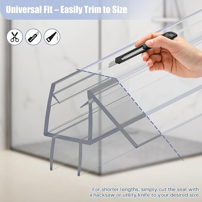 2-Pack Shower Door Bottom Seal, (3/8" x 36") Ultra Clear Glass Shower Door Seal Strip, Stop Leaks and Create a Water Barrier