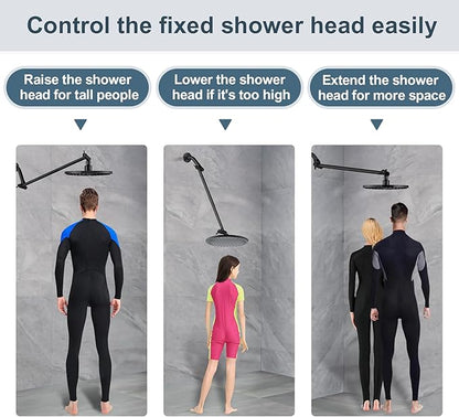 BRIGHT SHOWERS 15 Inch Extra Long Shower Head Extension Arm, Solid Brass Shower Arm Extender with Locking Screw for Rain and Handheld Showerhead, Height & Angle Adjustable, Oil-Rubbed Bronze