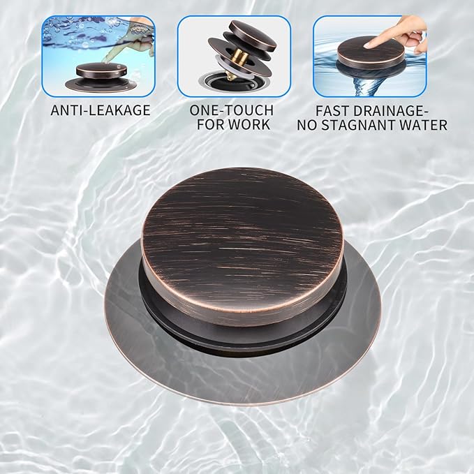 Bathtub Drain Stopper, Uxoz Universal Tub Stopper for Replacing Tip Toe/Trip Lever/Lift&Turn Tub Drain, Bath Tub Drain Stoppers Desiged for 1.5" to1.72 Drain Hole with 3 O-Rings, Oil Rubbed Bronze