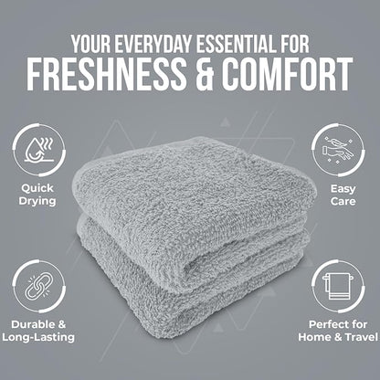 DAN RIVER 24 Pack Wash Cloths for Showering [12x12] - 100% Cotton Washcloths Premium Quality Flannel Face Cloths for Bathroom, Highly Absorbent and Soft Feel Wash Clothes, Silver