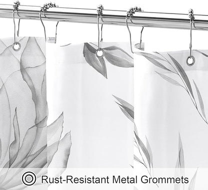 Extra Long Boho Watercolor Floral Shower Curtain 72 x 84, Grey Ink Painting Style Flower Shower Curtains for Chic Elegant Bathroom, Artistic XL Fabric Cloth Shower Curtain