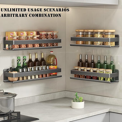 Stainless Steel Detachable Floating Shelf, Nail-Free or Drilling, Floating Wall Mounted Shelves for Kitchen, Bathroom, Corrosion and Rust Resistant, Set of 1 Gray