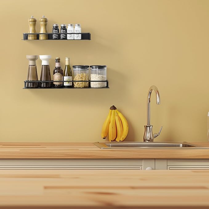 Metal Wall Shelf, Metal Floating Shelf, Black Floating Shelf, Small Shelf for Wall, Display Shelves for Bathroom Bedroom Kitchen (Black, 20Inch)