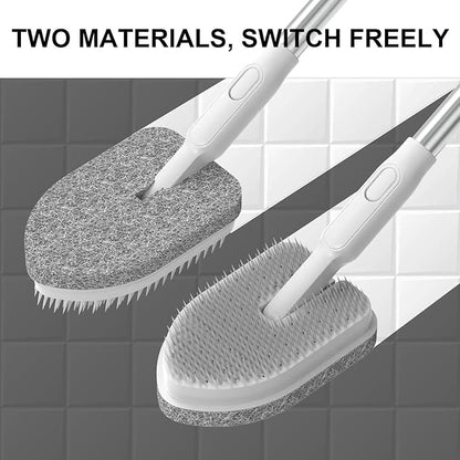 Tub Scrubber Cleaning Brush, Non-Scratch Shower Scrubber with Long Handle, 6 Replaceable Natural Fiber Pads & A Double-Sided Head, Scrub Brush for Cleaning Bathroom Kitchen Wall Sink