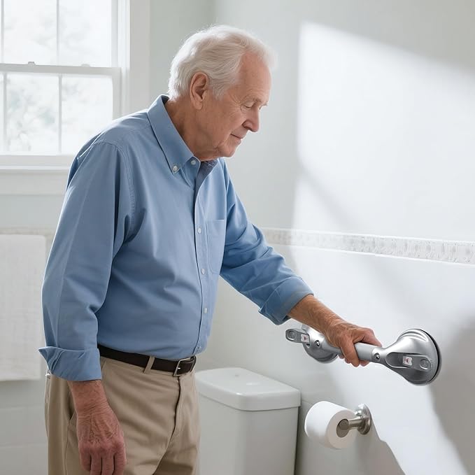 DAILYLIFE Grab Bars for Bathtubs and Showers, 21 inch Shower Handles for Elderly Suction, 300lbs Safety Shower Grab bar for Seniors and Elderly, Silver(2 Pack)