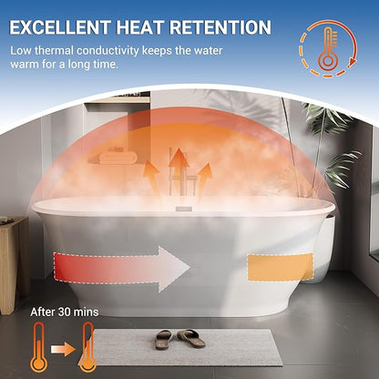 Freestanding Bathtub 59 Inch Oval Acrylic Soaker Tub – Flared-Edge Free Standing Bathtub with Gray Exterior White Interior, Chrome Drain & Overflow