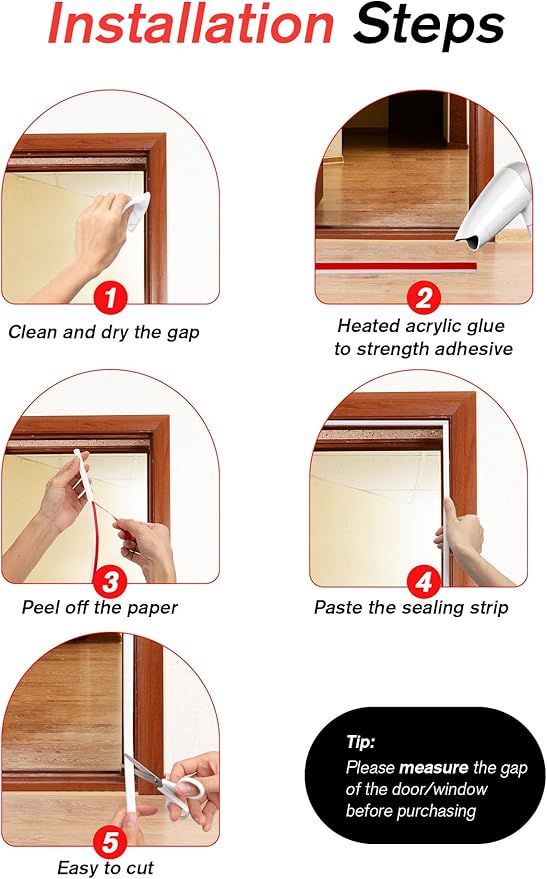 Weather Stripping Silicone Door Seal Strip for Doors and Windows, 39ft Self-Adhesive Waterproof Window Sealing Strip by SUNMON(White)