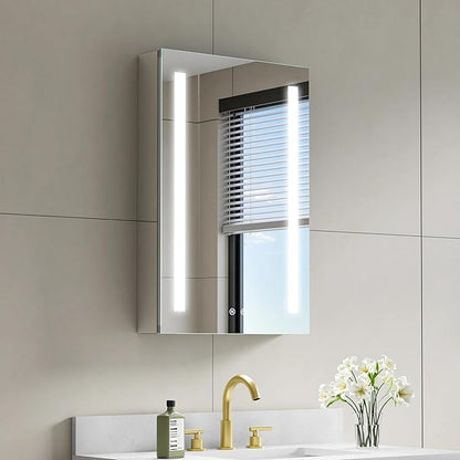 WELLFOR 20" X 30" LED Medicine Cabinet with Mirror, Single Left Opening Door, Recessed or Surface Cabinet Mirror, Bathroom Mirror Cabinet, Medicine Cabinet with Lights with Outlets & USB Ports