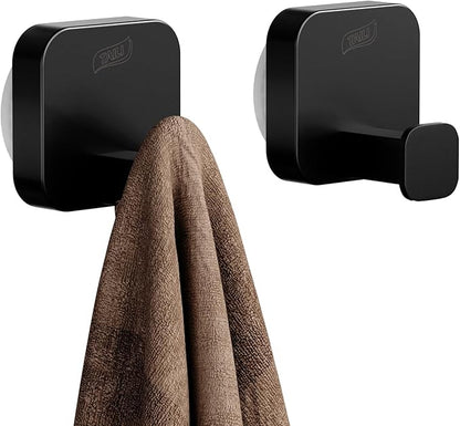 TAILI Thickened 304 Stainless Steel Bathroom Suction Hook for Towel, Loofah, Bathrobe, Patented Strong Suction Cup Holder, Damage-Free Hanging Glass Shower Wall Hook, Hold Up to 11 Lbs, 2 Pack, Black