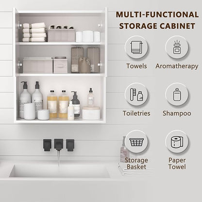 White Bathroom Wall Cabinet,Over The Toilet Storage Cabinet,Bathroom and Laundry Wall Mount Storage Medicine Cabinet with Open and Adjustable Shelf,Easy Assembly (Style A -1 PC, White)