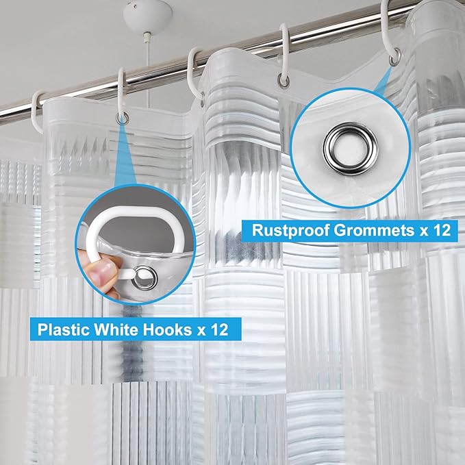 EurCross 72 x 84 inch Extra Long Clear Shower Curtain Liner with Geometric 3D Pattern, Heavy Duty EVA Plastic Waterpoof Curtains Liner for Bathroom,3 Bottom Magnets