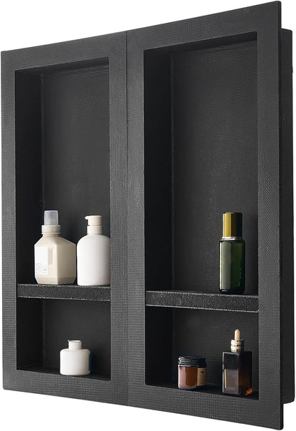 VEVOR Shower Niche, 16 x 32 inch + 16 x 32 inch Recessed Wall Niche with Movable Shelf, 4 inch Thick Modern Soap&Shampoo Storage Organizer,Square Corners,Sealed Waterproof,Black for Bathroom Shower