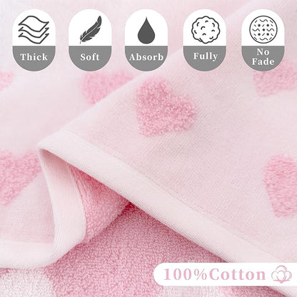 VOOVA & MOVAS Valentines Day Hand Towels 4-Pack, 100% Soft Cotton 18x28 Inch Hand Towels with Decorative Jacquard Heart,Baby Pink