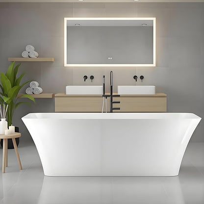 Freestanding Bathtubs 59 inch Acrylic Free Standing Soaking Tub with Integrated Overflow, Luxury Soaking Tub for Home Remodel, Chrome Drain Assembly Included