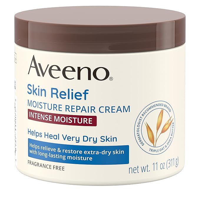 Aveeno Skin Relief Intense Moisture Repair Body Cream with Triple Oat & Shea Butter Formula, Helps Heal, Repair & Restore Very Dry Skin with Long-Lasting Moisture, Fragrance-Free, 11 oz
