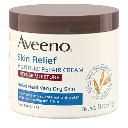 Aveeno Skin Relief Intense Moisture Repair Body Cream with Triple Oat & Shea Butter Formula, Helps Heal, Repair & Restore Very Dry Skin with Long-Lasting Moisture, Fragrance-Free, 11 oz