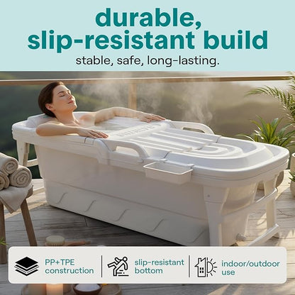 SereneLife 59" Portable Bathtub for Adults – Large Foldable Freestanding Bath Tub for Hot Spa & Cold Plunge Ice Bath, Indoor/Outdoor, Pet & Family Use, Complete Set