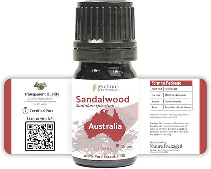 Sandalwood Essential Oil - Direct from Australian Oils of Nature - Steam Distilled - Aceite Esencial de Sándalo for Aromatherapy, Massage, Diffuser, DIY Candle and Soap Making - 2lbs