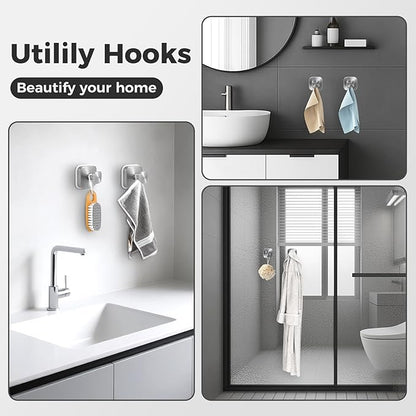 Shower Hooks for Inside Shower,Reusable Suction Cup Hooks for Glass Window,Mirror,Removable Towel Hooks for Bathroom,2 Pack(Silver)