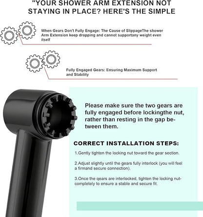 Shower Head Extension Arm, 16 Inch Solid Brass Adjustable Extender with Lock Joint, Height & Angle Adjustable Shower Arm for Rainfall or Fixed Shower Head, G1/2 Connector (Matt Black)