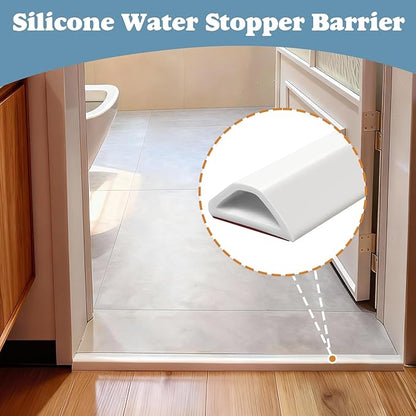 72inch Shower Threshold Water Dam White Self-Adhesive Water Barrier Collapsible Shower Guard Waterproof Flexible Silicone Bathroom Seal Strip for Bathtub,Tile, Floor, Wheelchair Access