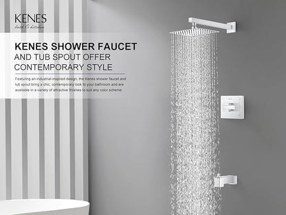 KENES Polished Chrome Tub and Shower Trim Kit, Tub Shower Faucet Set Complete with 10-Inch Rainfall Shower Head and Tub Spout, KE-6024A-5 (Shower Valve Included)