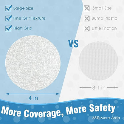 S&X 24 Pcs Non Slip Bathtub Stickers (Large 4" Round), Invisible Clear High Traction Grit Dots, Anti Slip Safety Treads for Tub, Shower Floor with Scraper