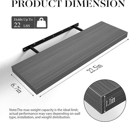 BAYKA Floating Shelves Grey, 22.5 inches Rustic Wood Wall Mounted Shelves for Bathroom, Bedroom, Living Room, Kitchen, Hanging Shelf for Books/Storage/Decor (Gray,Set of 2)