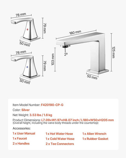 VEVOR Roman Tub Faucet, 3 Hole Waterfall Bathtub Faucet, Bath Tubs Faucets Set with 2 Handles, Roman Tub Faucets Deck Mount for Pet Washing, Baby Care, Adult Bathing, Silver, Right-Angle Tub Faucet