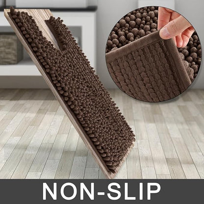 Yimobra Toilet Rug U Shaped Washable 24x24 Inch - Ultra Soft Absorbent Chenille Bath Rugs for Toilet, Quick Dry & Machine Washable, Non Slip Contour Bathroom Mat, Brown