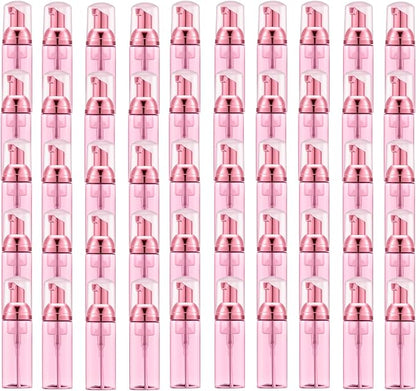 2 Oz Empty Foam Pump Bottle (50 PCS) Travel Foaming Soap Dispenser for Hand Soap, Lash Shampoo Cleanser (Transparent red&Electric red Pump&Clear Cap)