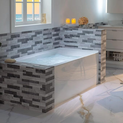 WOODBRIDGE 60" Acrylic Rectangular Alcove Soaking Bathtub in White with Left Drain, Brushed Nickel pop-UP Drain Included BA6030L