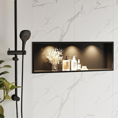 Neodrain Wall Niche with Non-dim LED Downlight - Matte Black Stainless Niche No Tile Needed 36x12 inch Shower Storage Niche