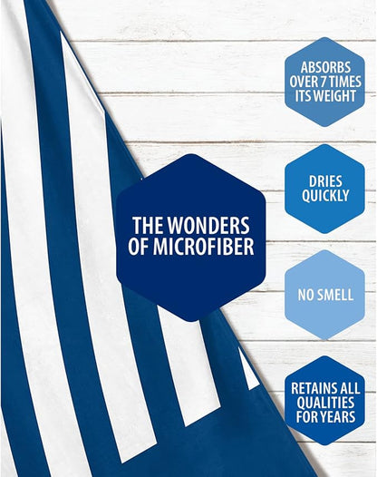 VENTURE 4TH Microfiber Beach Towel: Quick-Dry, Compact, Sand-Free, Absorbent, Sandproof and Lightweight - Perfect for Camping, Beach, and Roadtrips (Dark Blue Stripes Design | 35x78 inches)