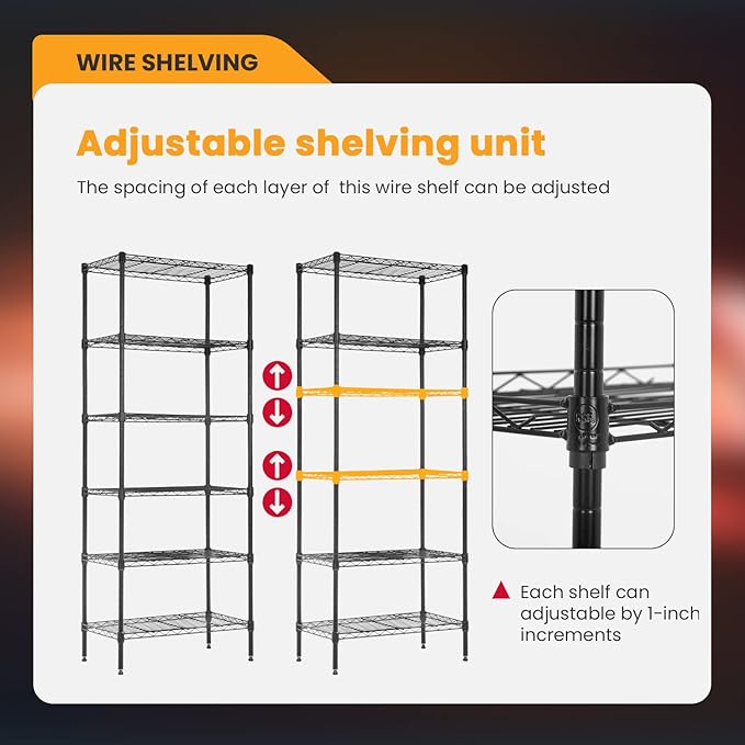 BestOffice Adjustable Wire Shelving Storage Shelves Heavy Duty Shelving Unit for Small Places Kitchen Garage (Black, 13 D x 23 W x 59 H)