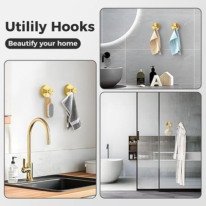 Shower Hooks for Inside Shower,Suction Cup Hooks for Glass Window,Removable Towel Hooks for Bathrooms,2 Packs(Gold)