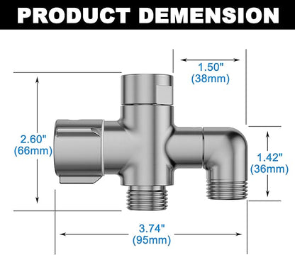 3-Way Shower Diverter Valve, 1 Inlet for 2 Outlets - Solid Metal Divider Allows Switching Between Fixed & Handheld Showerheads, G1/2 Universal Fit, (Brushed Nickel)