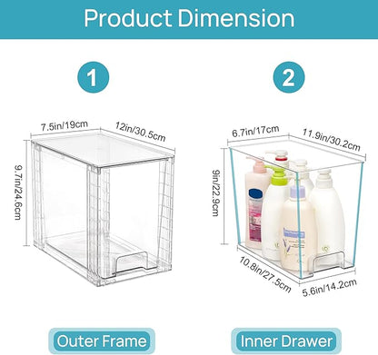 Vtopmart 4 Pack Clear Stackable Storage Drawers,9.7" High Plastic Organizers Bins for Skincare, Bathroom Supplies,Ideal for Cabinet,Undersink,Vanity,Kitchen,Pantry Organization